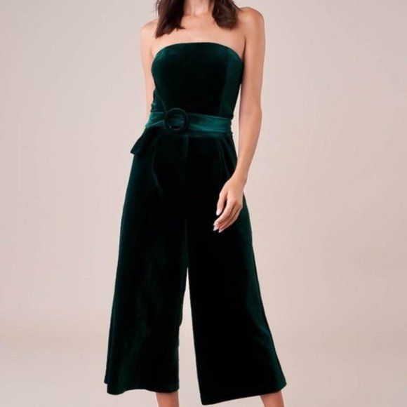boho green Velvet strapless Front Buckle Belt Jump - Picture 9 of 10